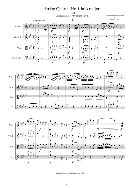 Haydn - String Quartet No.1 in A major Op.2 - Complete Score and Parts image number null