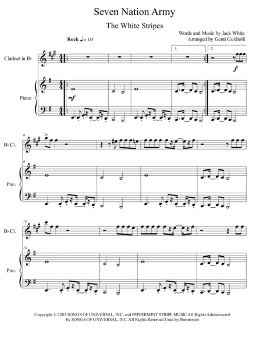 Seven Nation Army Seven Nation Army B-Flat Clarinet scores gallery preview page 2