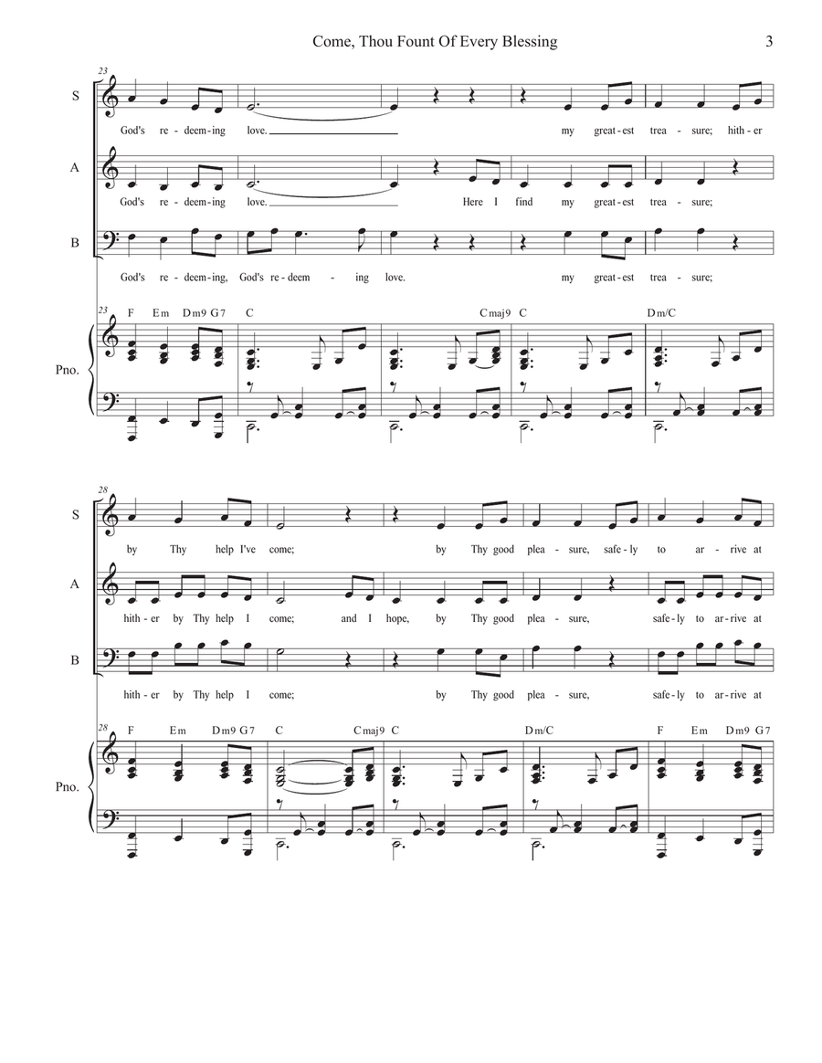 Come, Thou Fount Of Every Blessing (SAB) 3-Part scores gallery preview page 3