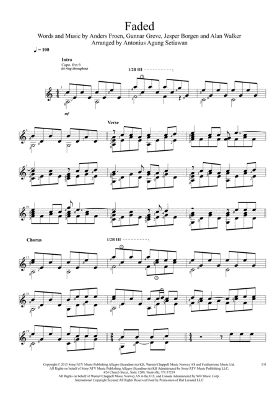 Faded Faded Guitar Solo scores gallery preview page 1