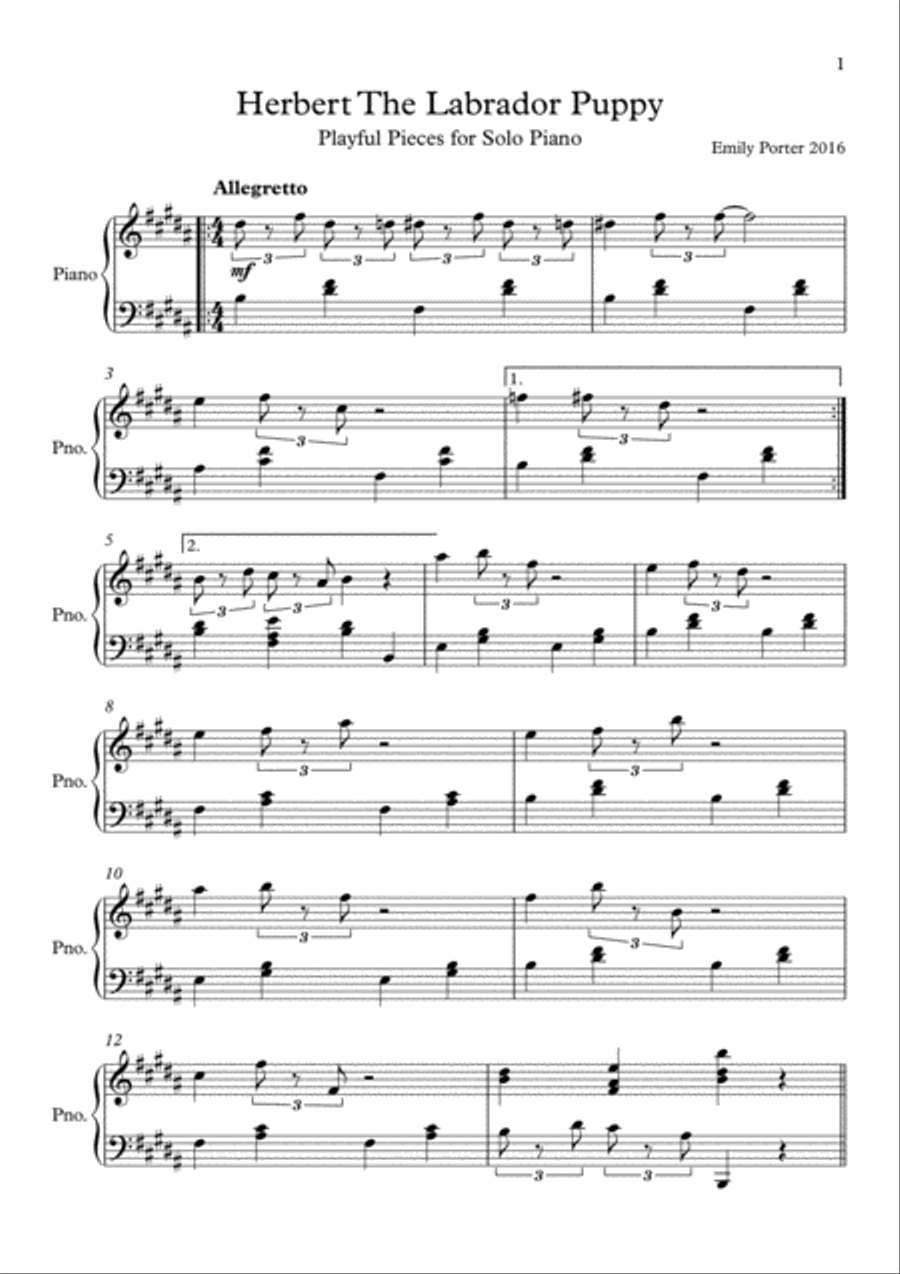 Herbert The Labrador Puppy Easy Piano scores gallery preview page 1