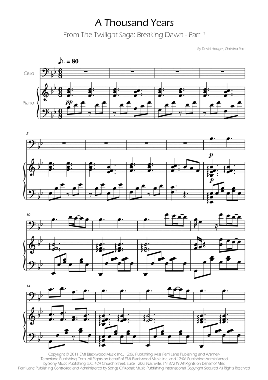 A Thousand Years Piano scores gallery preview page 1