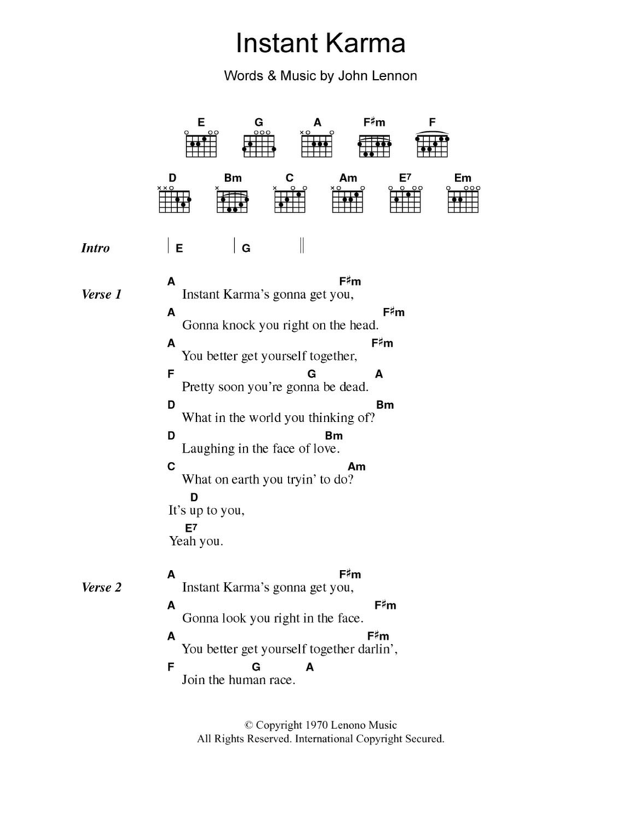 Instant Karma Acoustic Guitar scores gallery preview page 1