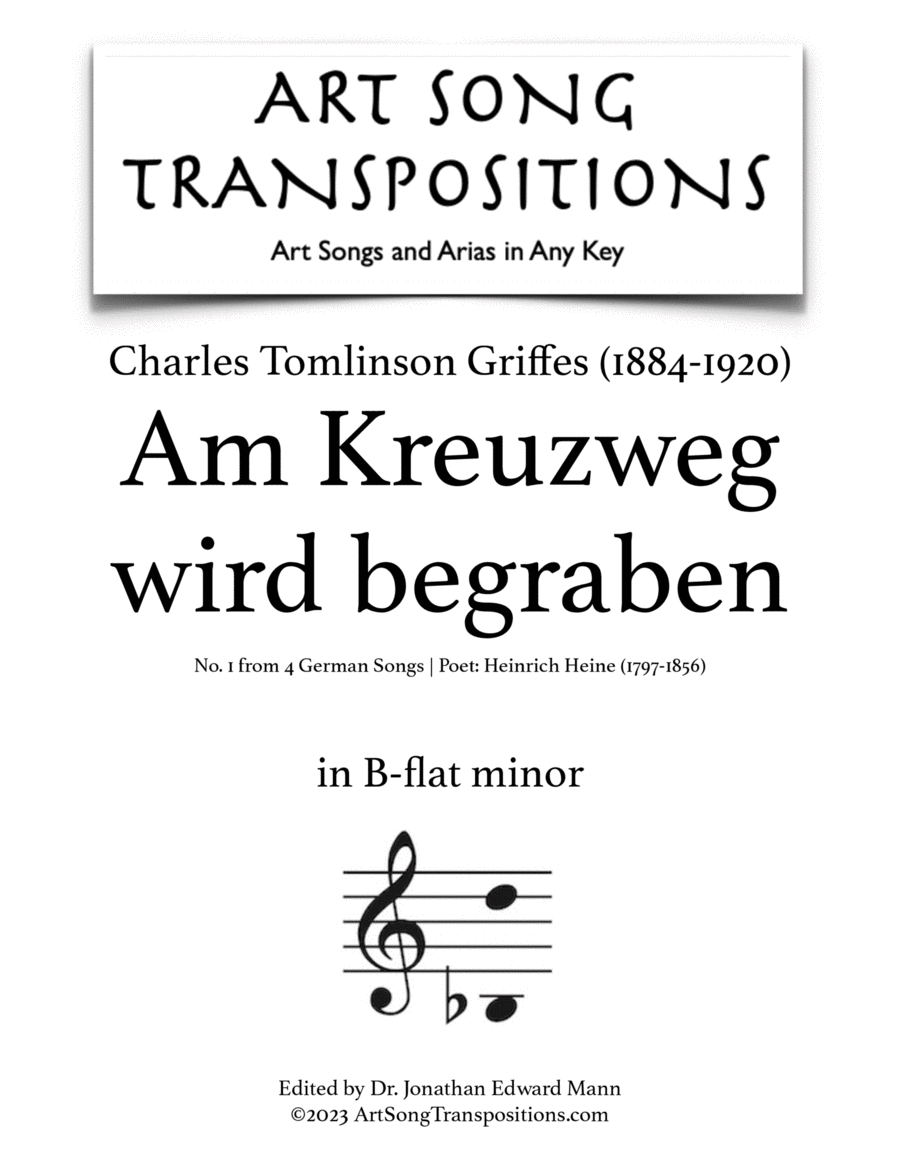 GRIFFES: Am Kreuzweg wird begraben (transposed to B-flat minor) Voice scores gallery preview page 1