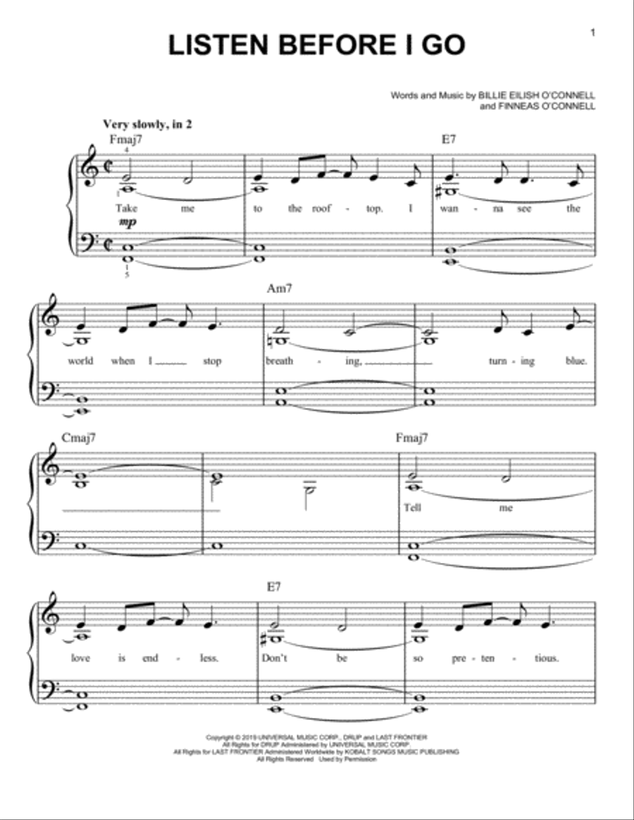 listen before i go Easy Piano scores gallery preview page 1