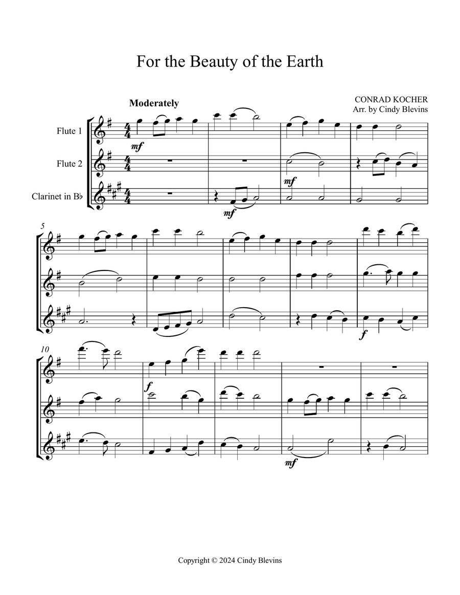 For the Beauty of the Earth, for Two Flutes and Clarinet Woodwind Trio scores gallery preview page 2