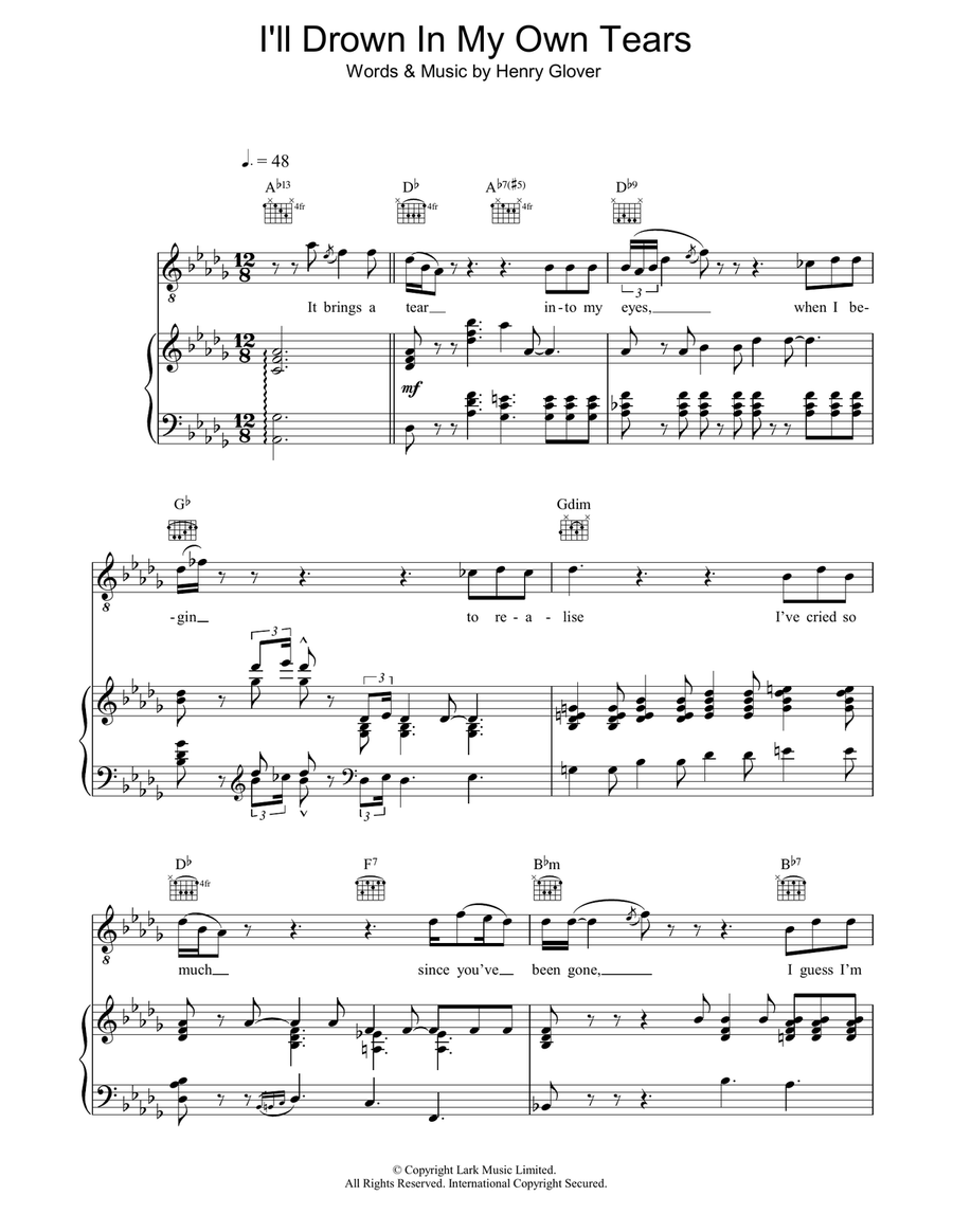 I'll Drown In My Own Tears Piano, Vocal, Guitar scores gallery preview page 1