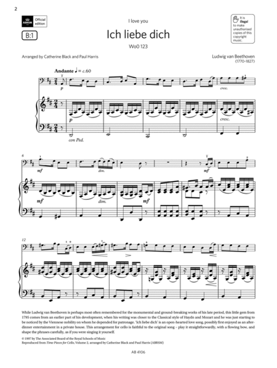 Ich liebe dich (Grade 3, B1, from the ABRSM Cello Syllabus from 2024)