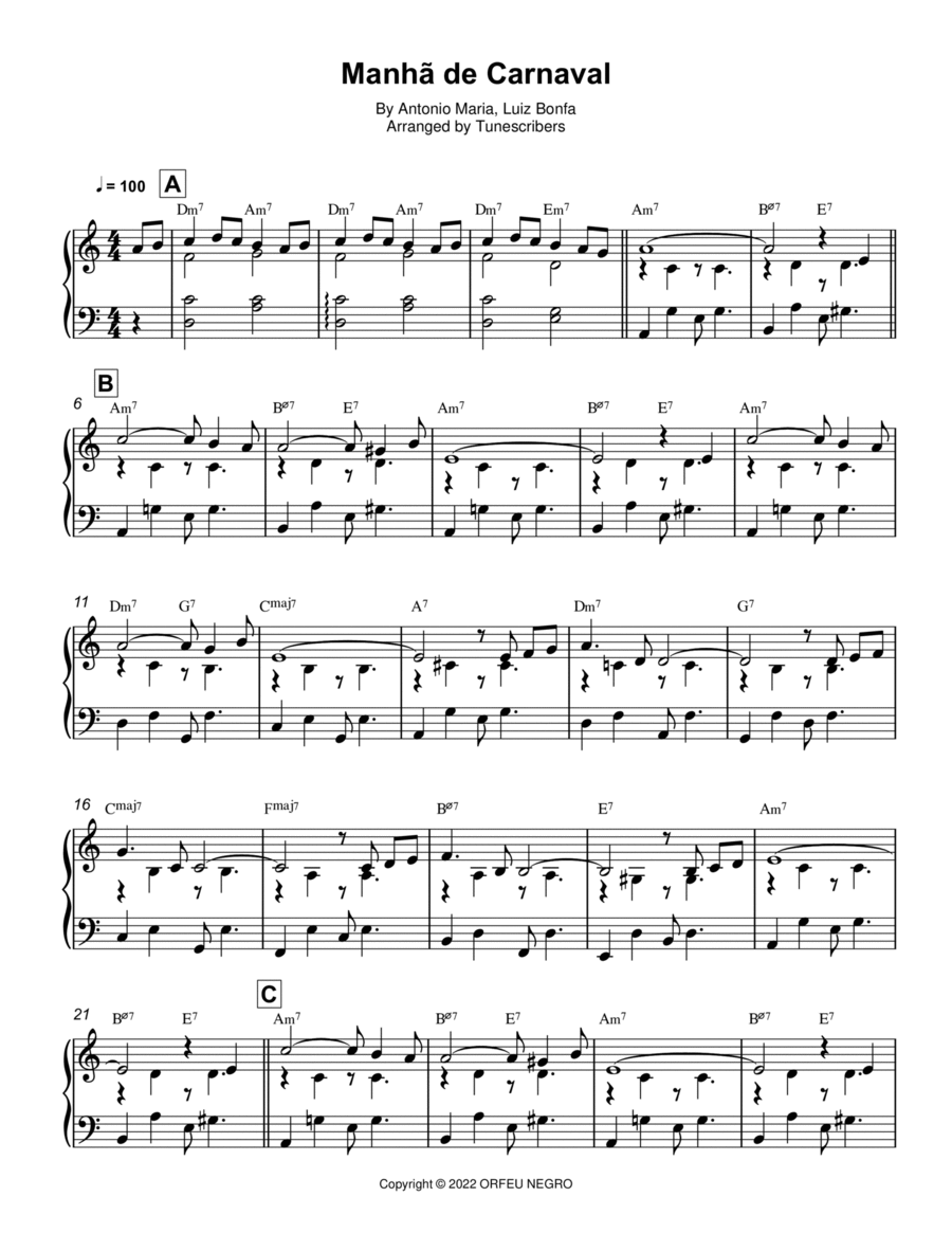Manhã de Carnaval Piano Solo scores gallery preview page 1