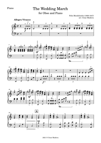 The Wedding March - Oboe and Piano (Individual Parts) image number null