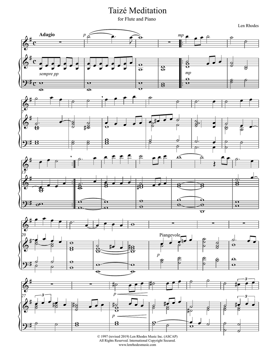 Taizé Meditation, for Flute and Piano Flute Solo scores gallery preview page 1