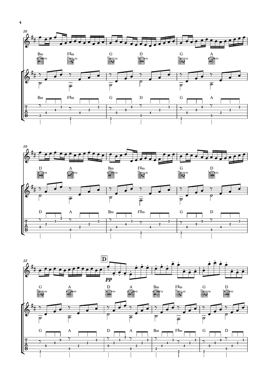 Canon in D for Violin and Guitar (Notation and Tab included) String Duet scores gallery preview page 4
