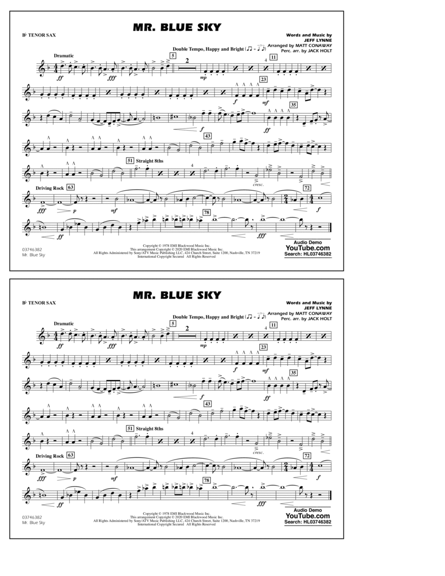 Mr. Blue Sky (arr. Matt Conaway) - Bb Tenor Sax