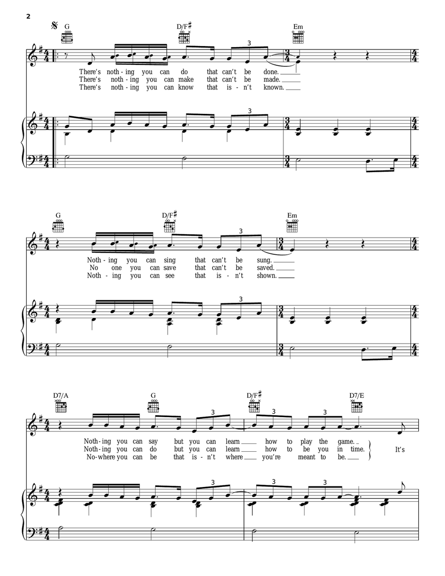 All You Need Is Love Piano, Vocal, Guitar scores gallery preview page 2