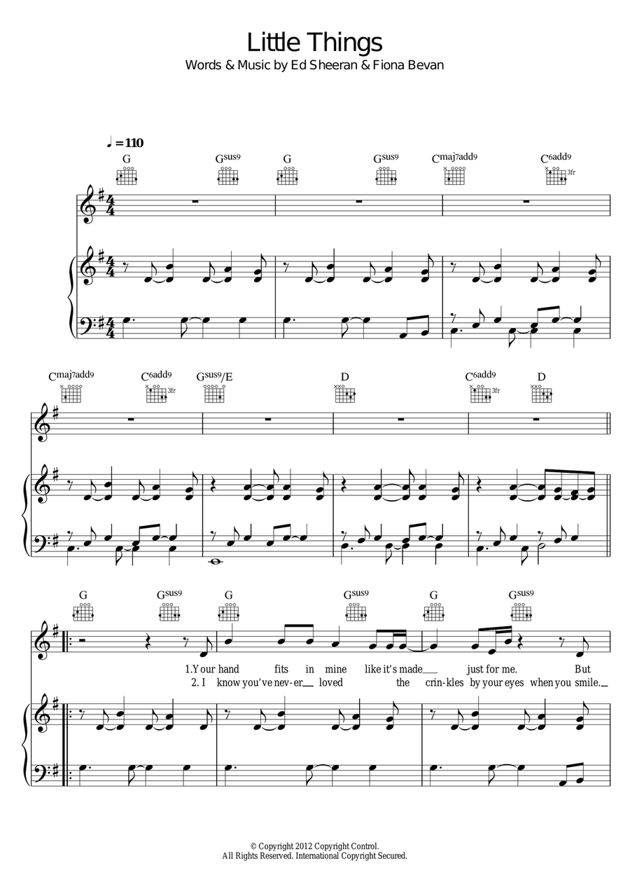 Little Things Piano, Vocal scores gallery preview page 1