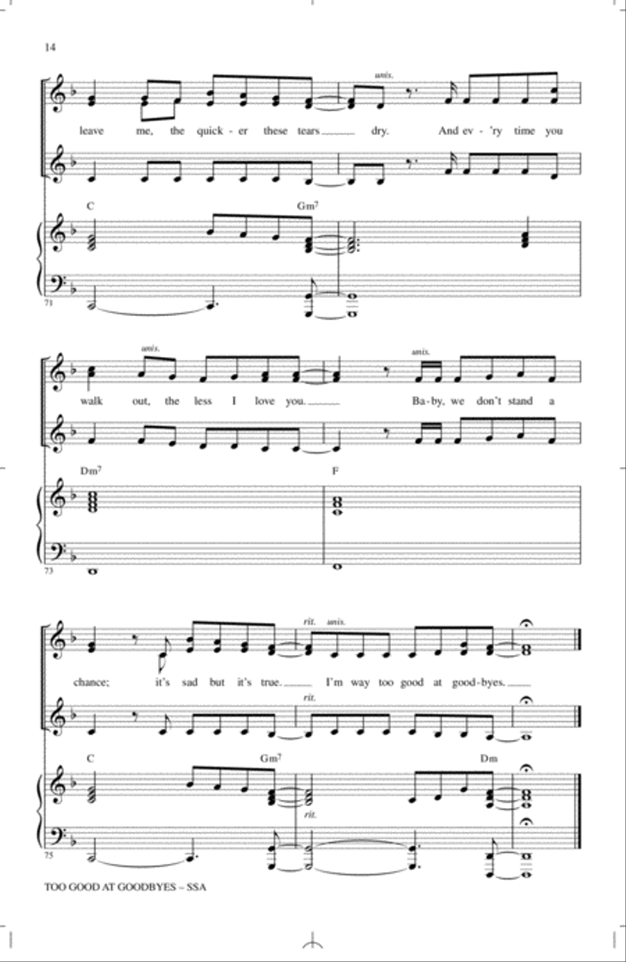 Too Good At Goodbyes Too Good At Goodbyes SSA scores gallery preview page 13