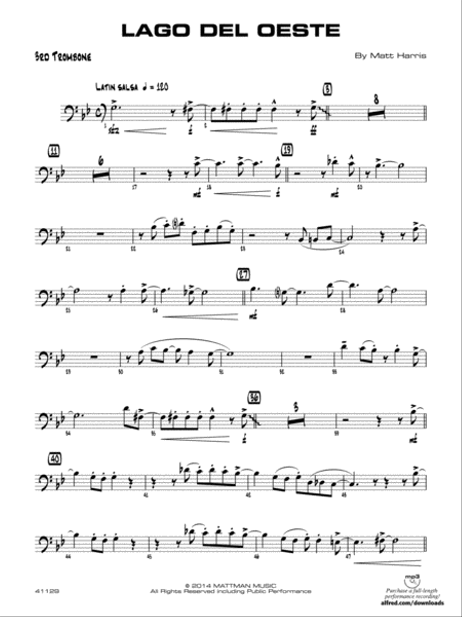Lago del oeste: 3rd Trombone Jazz Ensemble scores gallery preview page 1