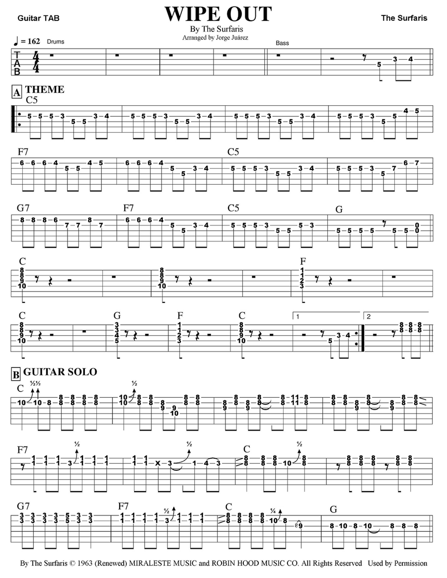 Wipe Out Guitar Tablature scores gallery preview page 1