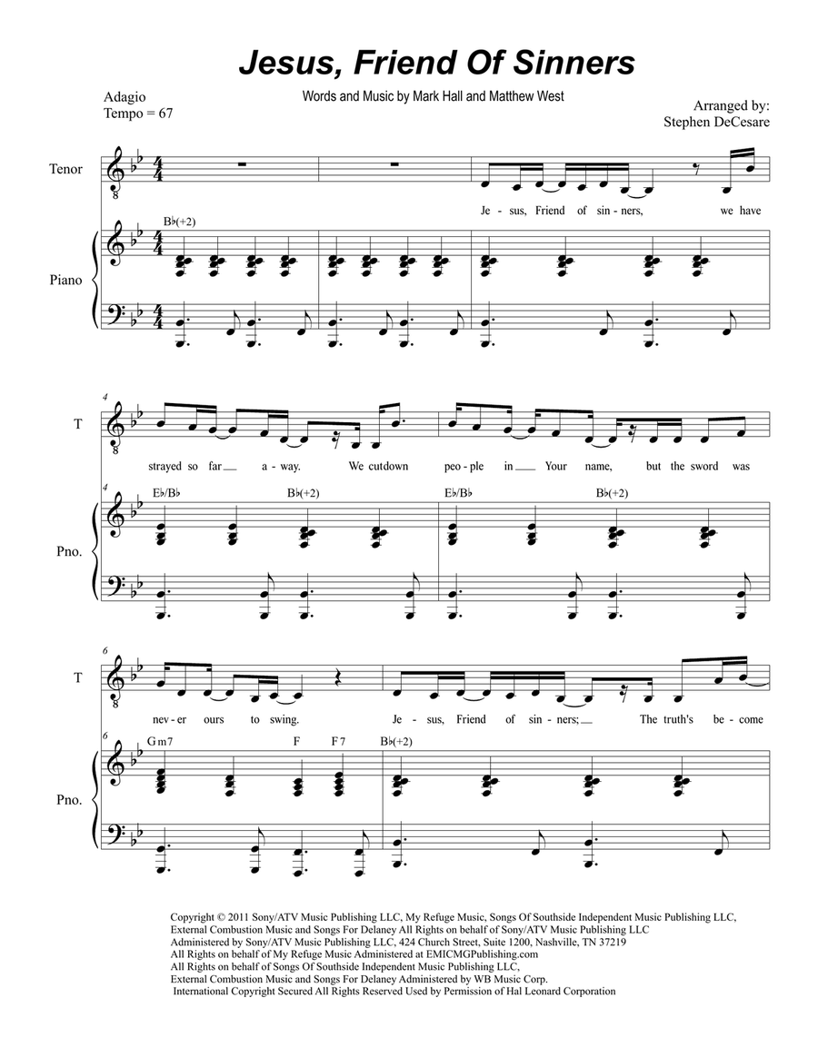 Jesus, Friend Of Sinners Tenor Voice scores gallery preview page 1