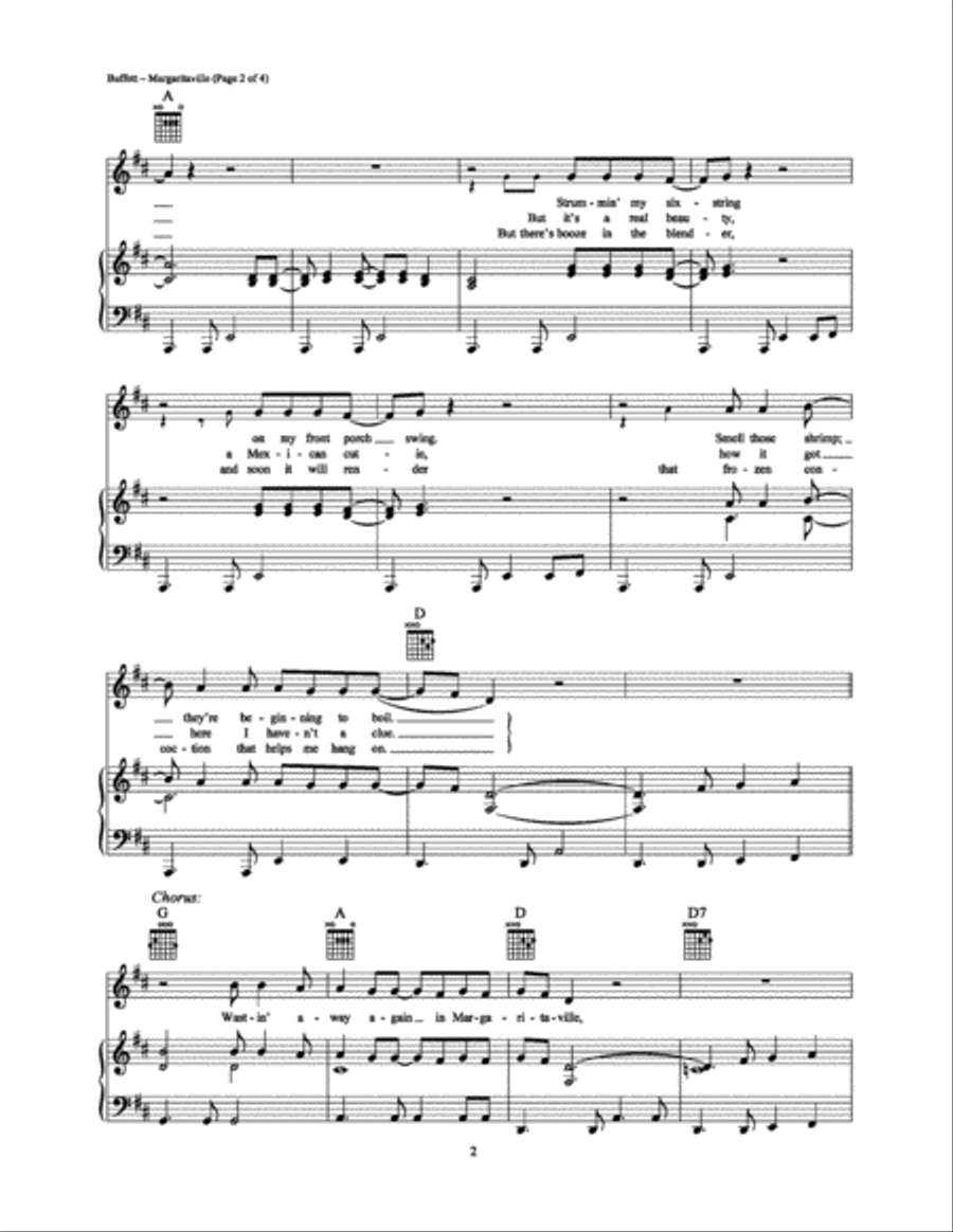 Margaritaville Piano, Vocal, Guitar scores gallery preview page 2