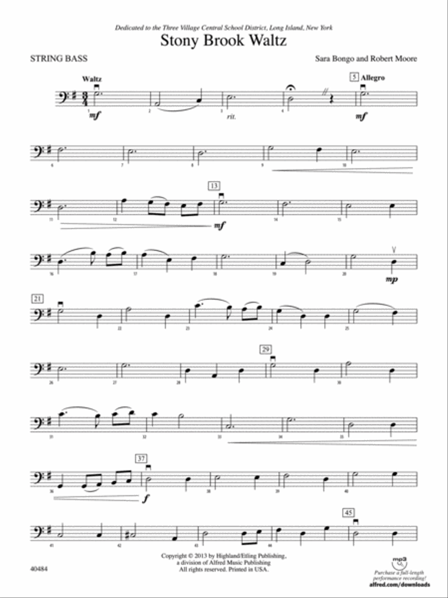 Stony Brook Waltz: String Bass String Orchestra scores gallery preview page 1