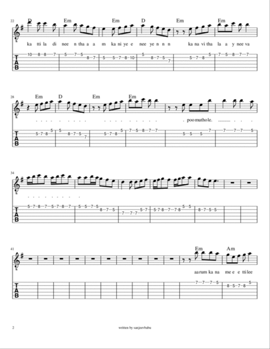 പൂമുത്തോളേ നീയെരിഞ്ഞ പൂമുത്തോളേ നീയെരിഞ്ഞ Guitar Solo scores gallery preview page 2