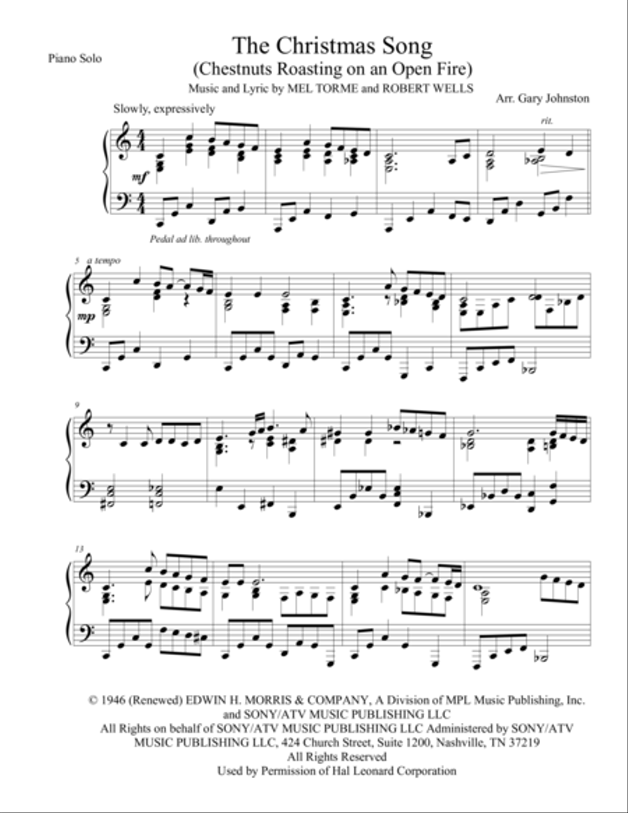The Christmas Song (Chestnuts Roasting On An Open Fire) Piano Solo scores gallery preview page 1