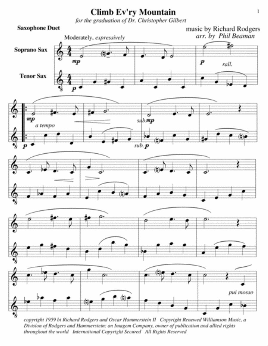 Climb Ev'ry Mountain Woodwind Duet scores gallery preview page 1