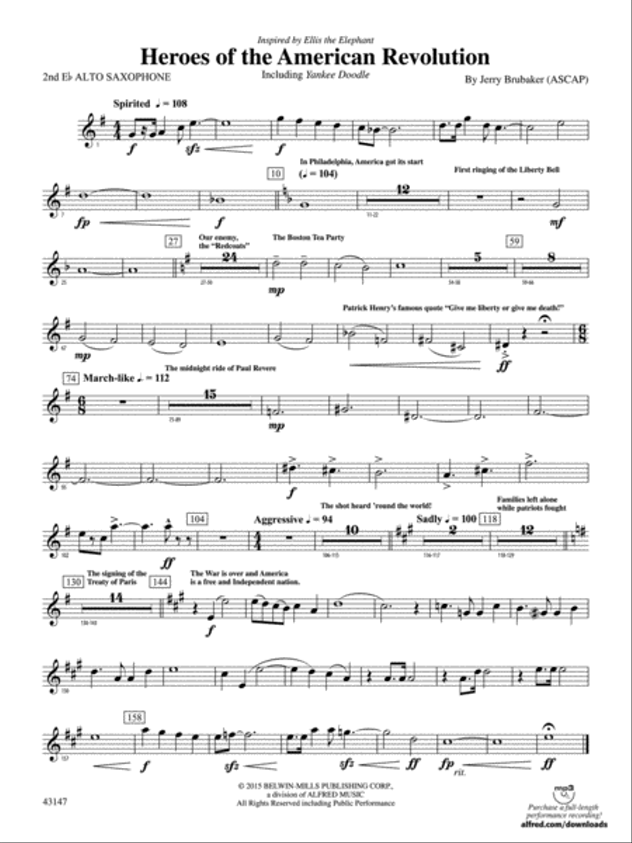 Heroes of the American Revolution: 2nd E-flat Alto Saxophone Concert Band scores gallery preview page 1