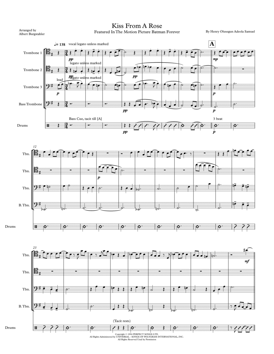 Kiss From A Rose Trombone scores gallery preview page 1