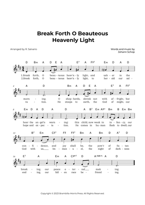 Break Forth O Beauteous Heavenly Light (Key of D Major)