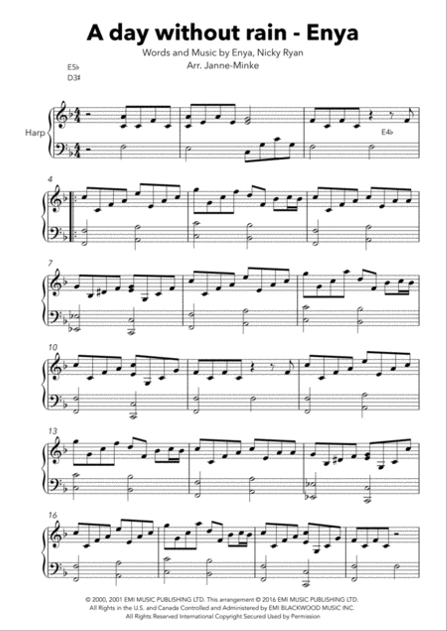 A Day Without Rain Harp scores gallery preview page 2