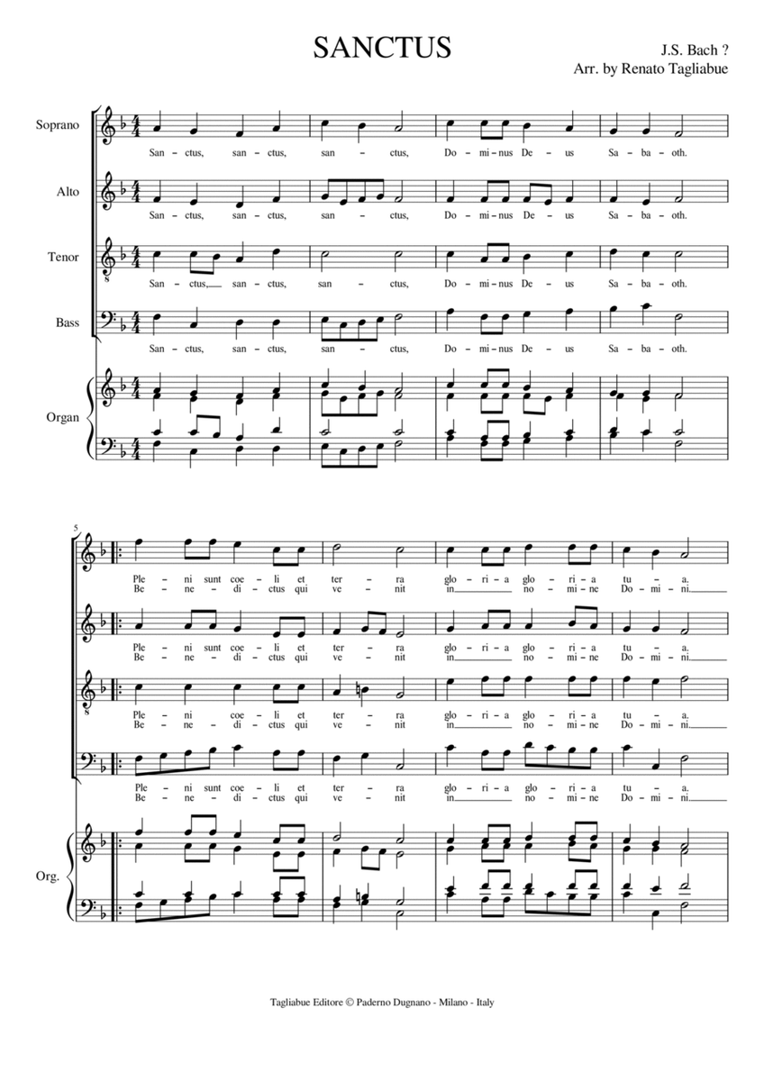 J.S.Bach (?) - SANCTUS, for SATB Choir and Organ image number null