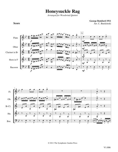 Honeysuckle Rag (G. Botsford) - woodwind quintet image number null