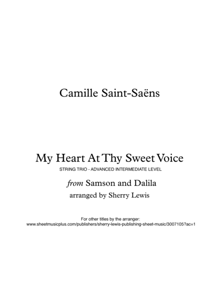 MY HEART AT THY SWEET VOICE for String Trio, Advanced Intermediate Level for 2 violins and cello or image number null