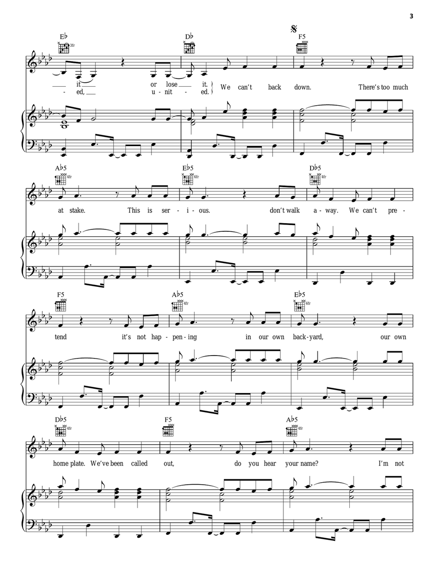 Can't Back Down (from Camp Rock 2) Piano, Vocal, Guitar scores gallery preview page 3