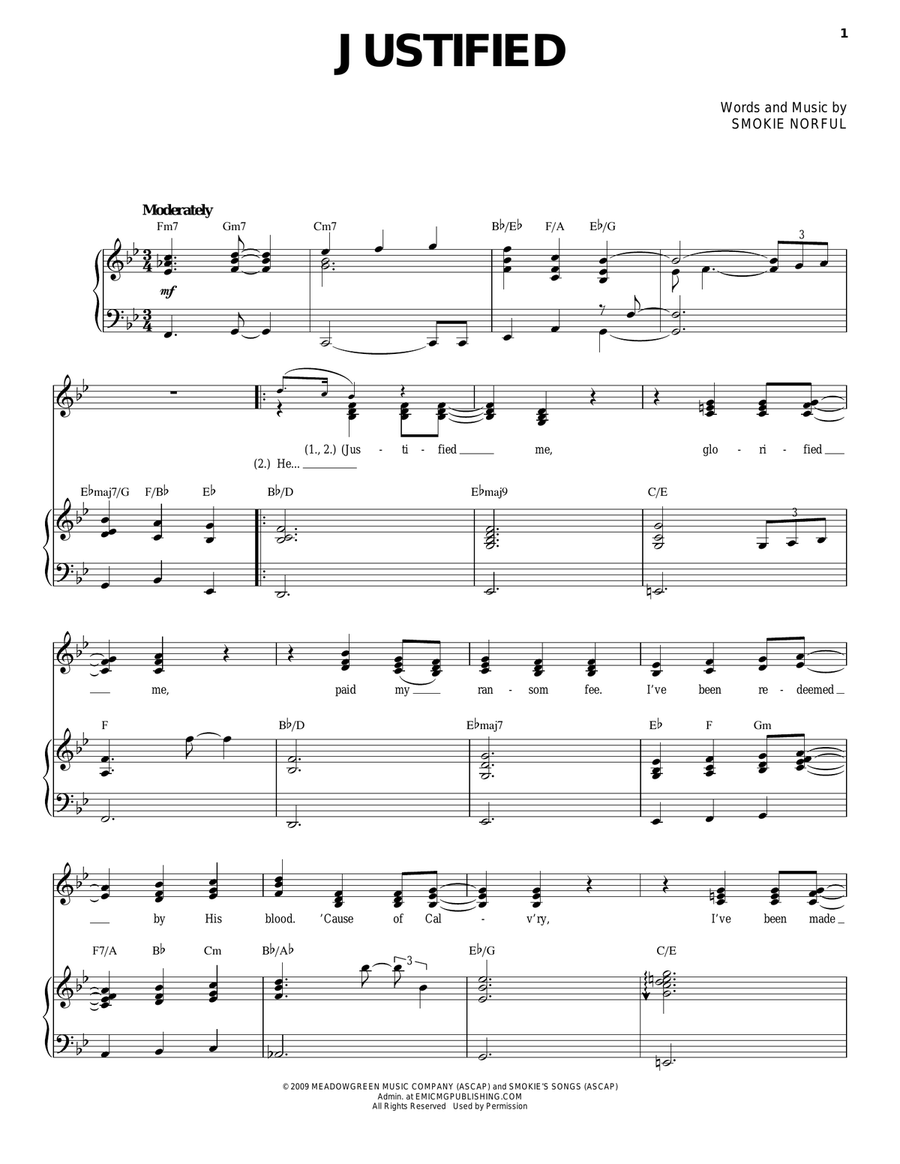 Justified Piano, Vocal scores gallery preview page 1