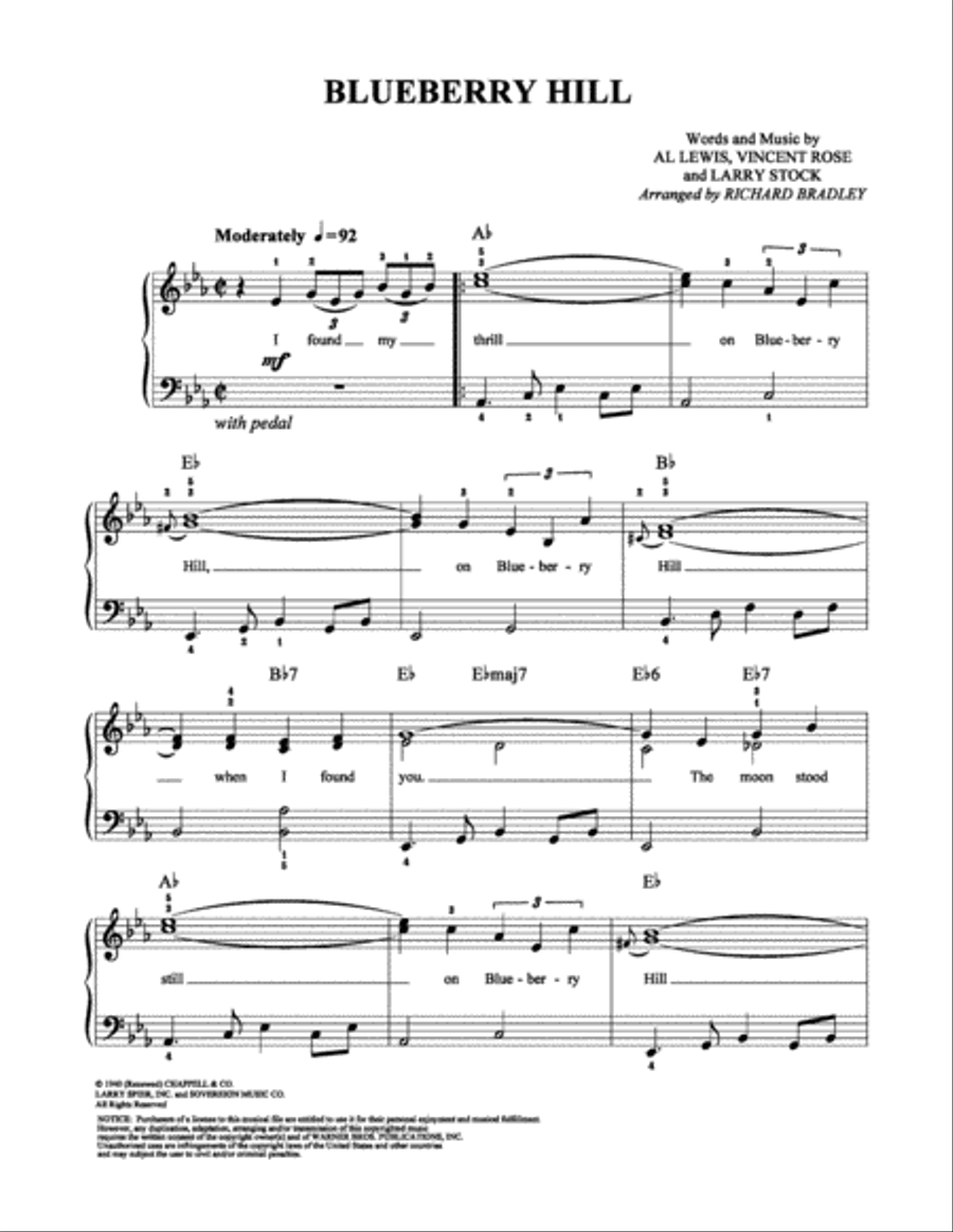 Blueberry Hill Blueberry Hill Easy Piano scores gallery preview page 1