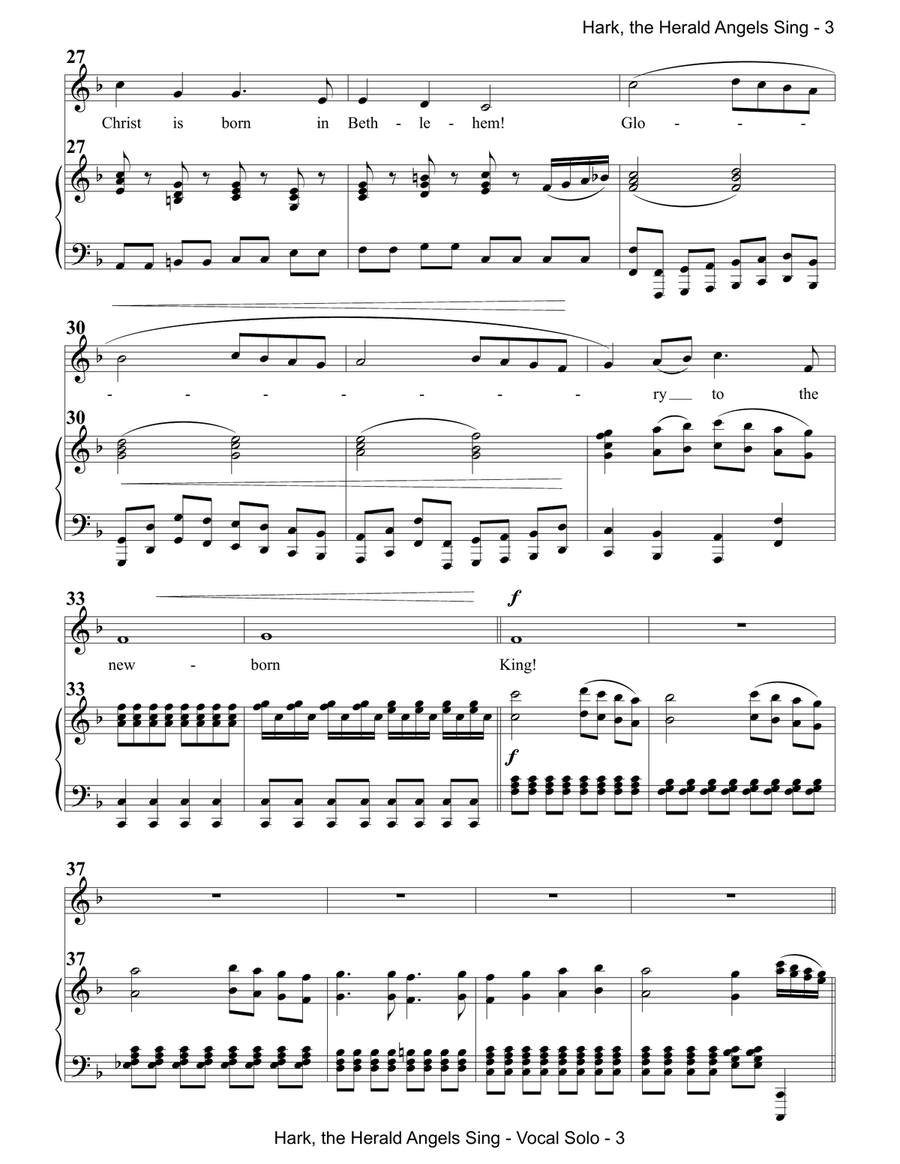 Hark, the Herald Angels Sing (Vocal Solo) Piano, Vocal scores gallery preview page 3