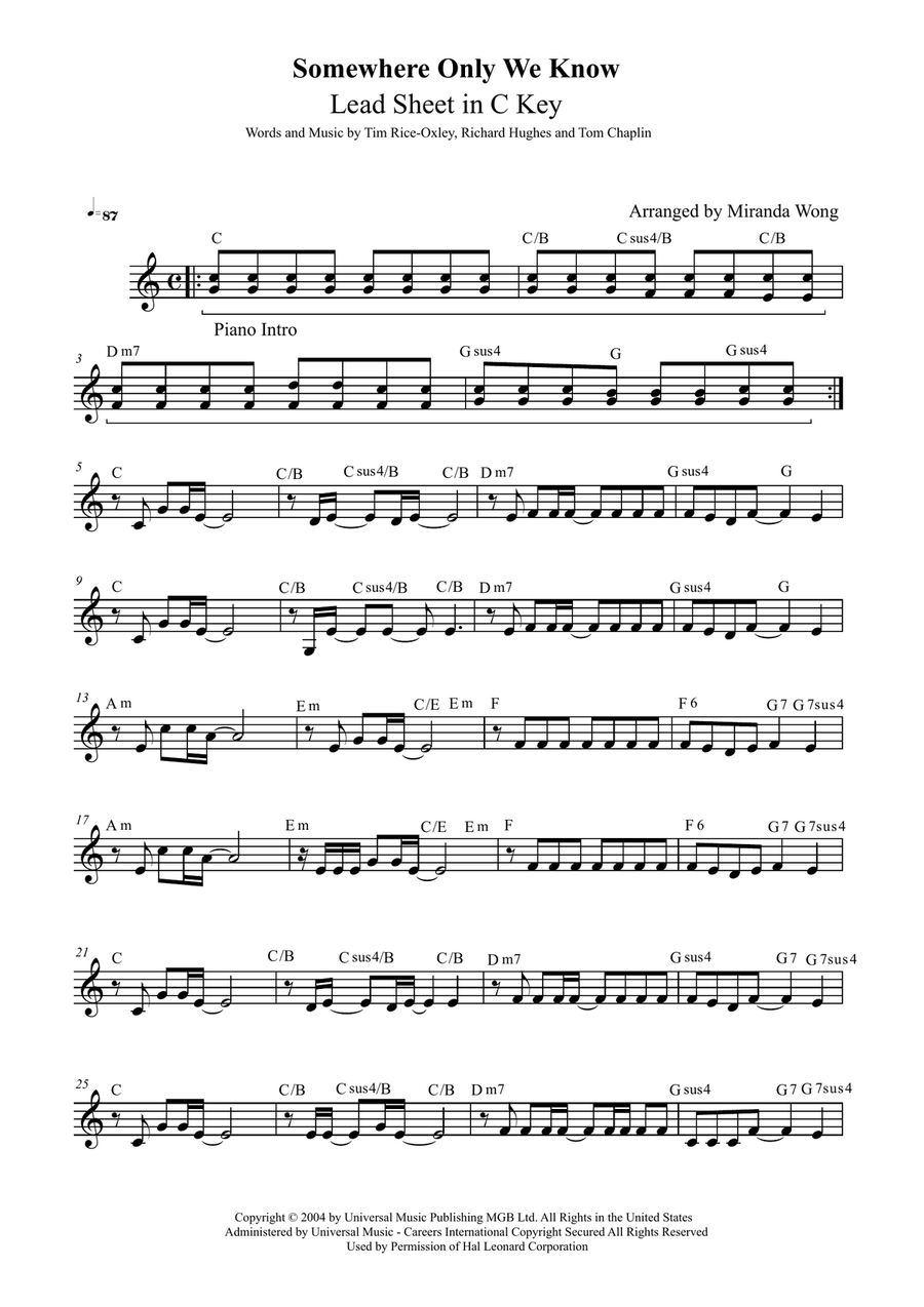 Somewhere Only We Know Piano, Vocal scores gallery preview page 4