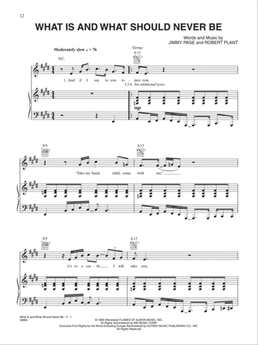 What Is and What Should Never Be Piano, Vocal, Guitar scores gallery preview page 1