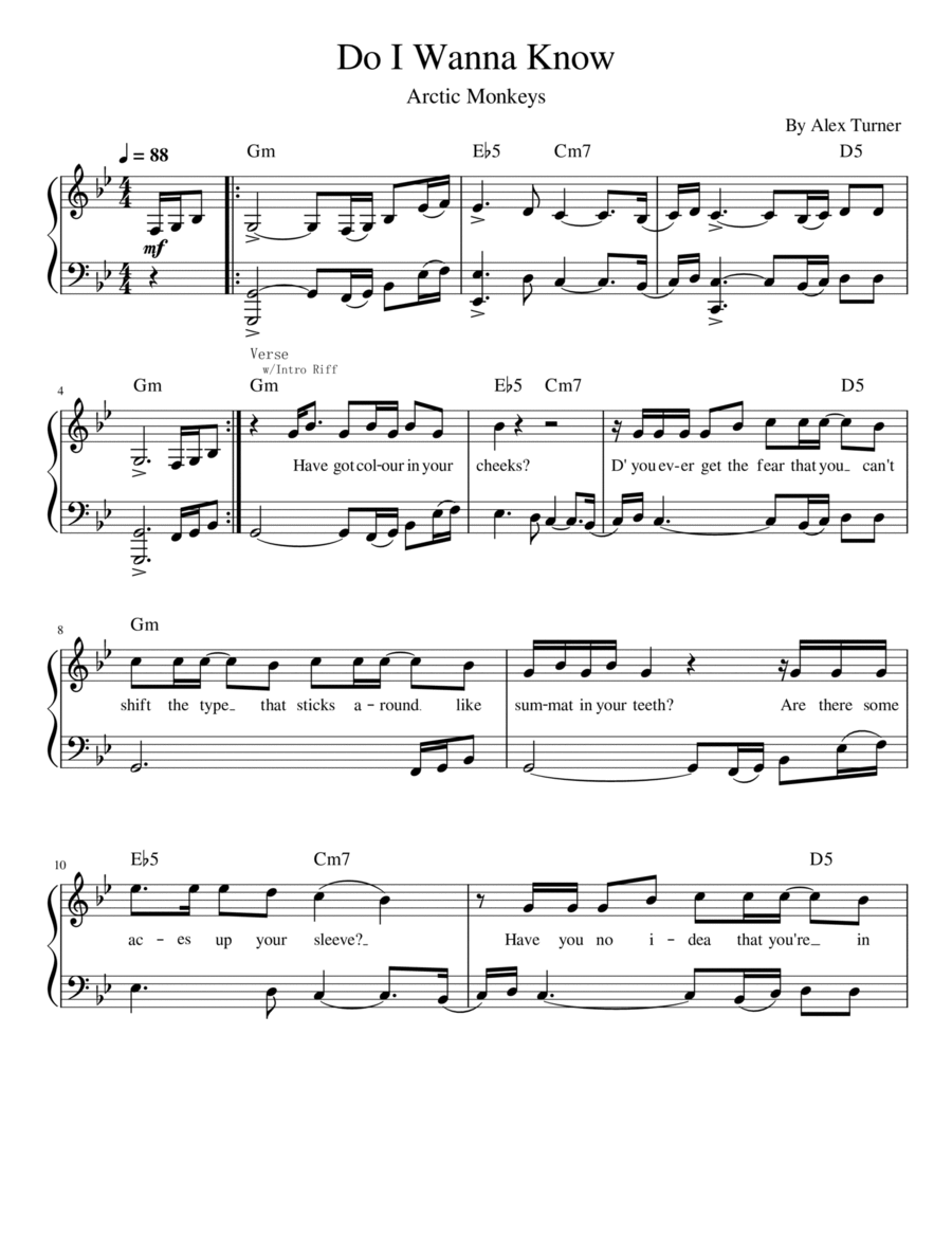 Do I Wanna Know? Piano Solo scores gallery preview page 1