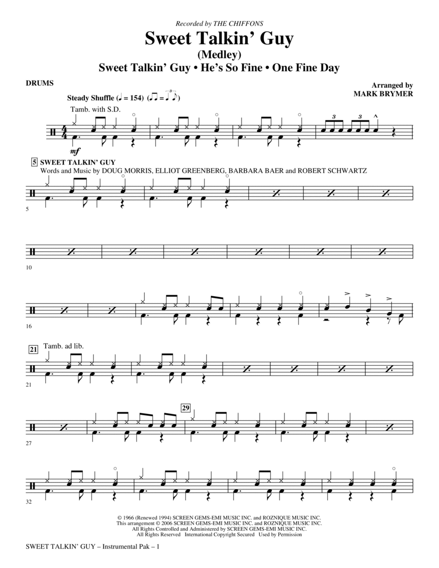 Sweet Talkin' Guy - Music Of The Chiffons (Medley) - Drums Choir scores gallery preview page 1