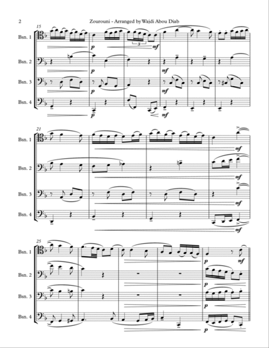 Zourouni (Arabic Song) - Bassoon Quartet Woodwind Quartet scores gallery preview page 2