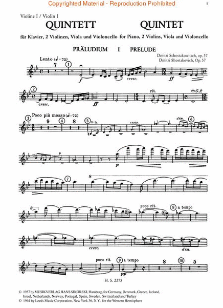 Quintett, Op. 57 by Dmitri Shostakovich Cello - Sheet Music