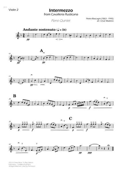 Intermezzo from Cavalleria Rusticana - Piano Quintet (Individual Parts) image number null