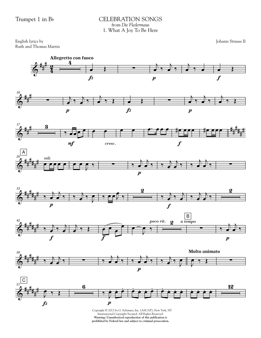 Celebration Songs (from Die Fledermaus) - Trumpet 1 in Bb