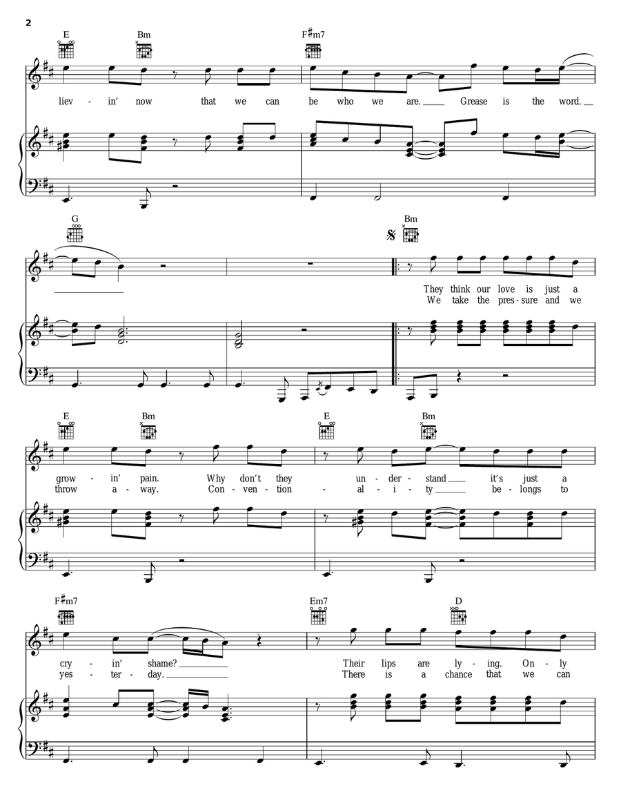 Grease Piano, Vocal, Guitar scores gallery preview page 2