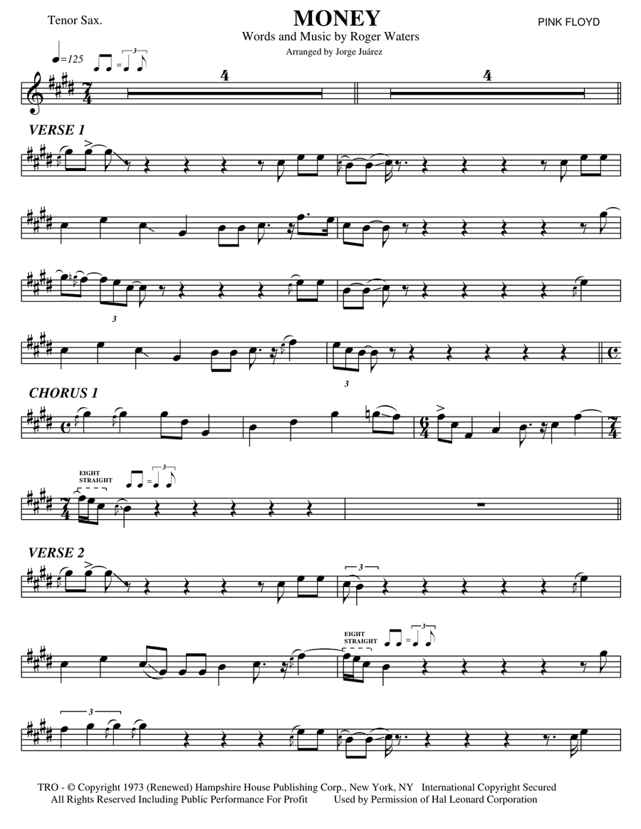 Money Tenor Saxophone scores gallery preview page 1