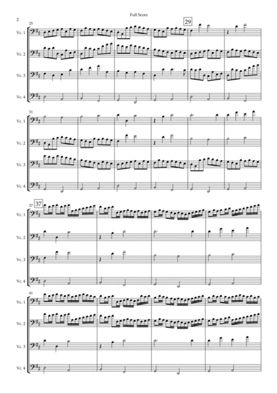 Canon in D Major (Johann Pachelbel) for Cello Quartet String Quartet scores gallery preview page 2